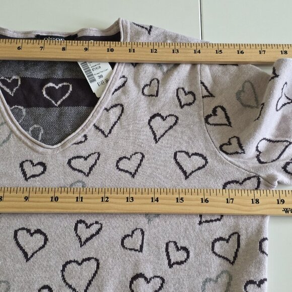 Olsen Sweater Womens US 8 Lavender Heart Shapes AOP LS V Neck Cotton Boho Casual - Picture 4 of 16